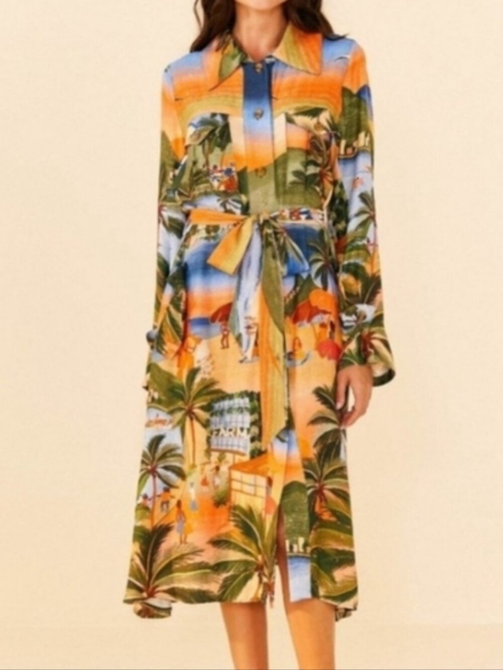 Farm Rio Carioca Lending Tropical Print Long Sleeve Shirt Dress Size Small - Picture 6 of 10